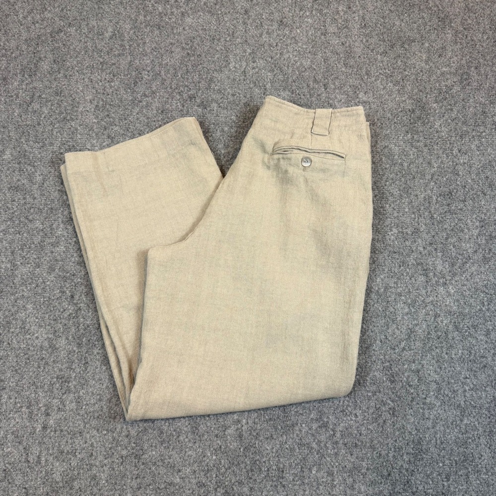 DKNY Donna Karan New York 100% Linen Wide Leg Pleated Pants Beige Size 10